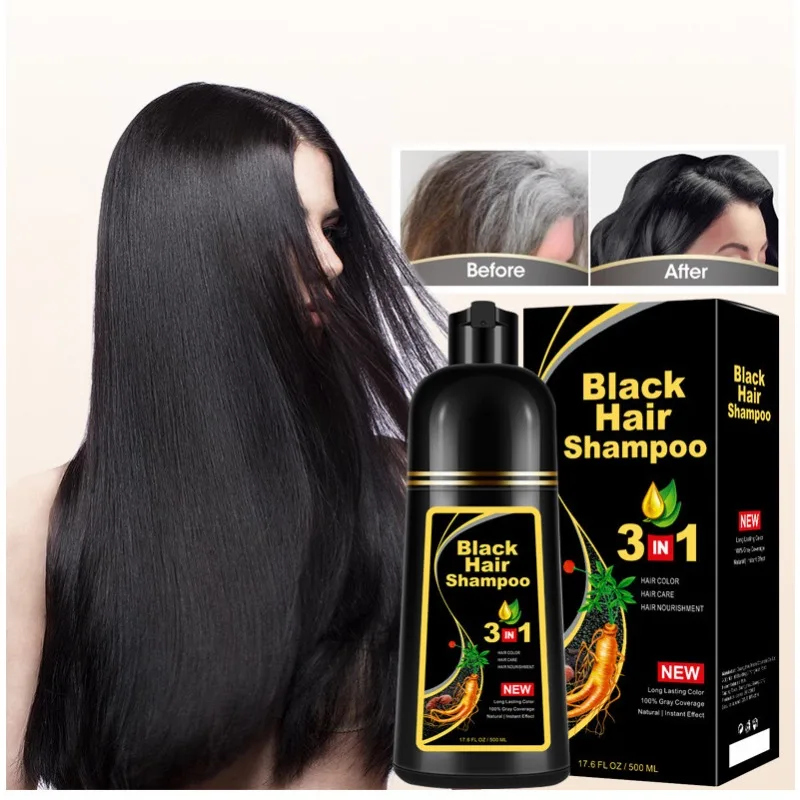 500ml Black Hair Color Dye Hair Shampoo Cream Organic Permanent Covers White Gray Shiny Natural Ginger Essence For Women