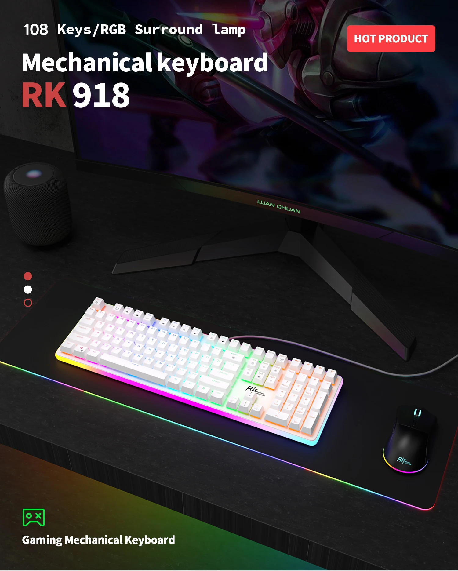 Проводная Механическая клавиатура RK ROYAL KLUDGE RK918 с 108 клавишами, 100% RGB подсветкой, игровая клавиатура с большим светодиодным крутящим