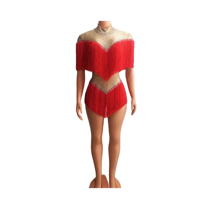 Sexy Tassel 7 Color Tassel Latin Dance Tight jumpsuit Birthday Celebration Costume Performance Bodysuit Costume