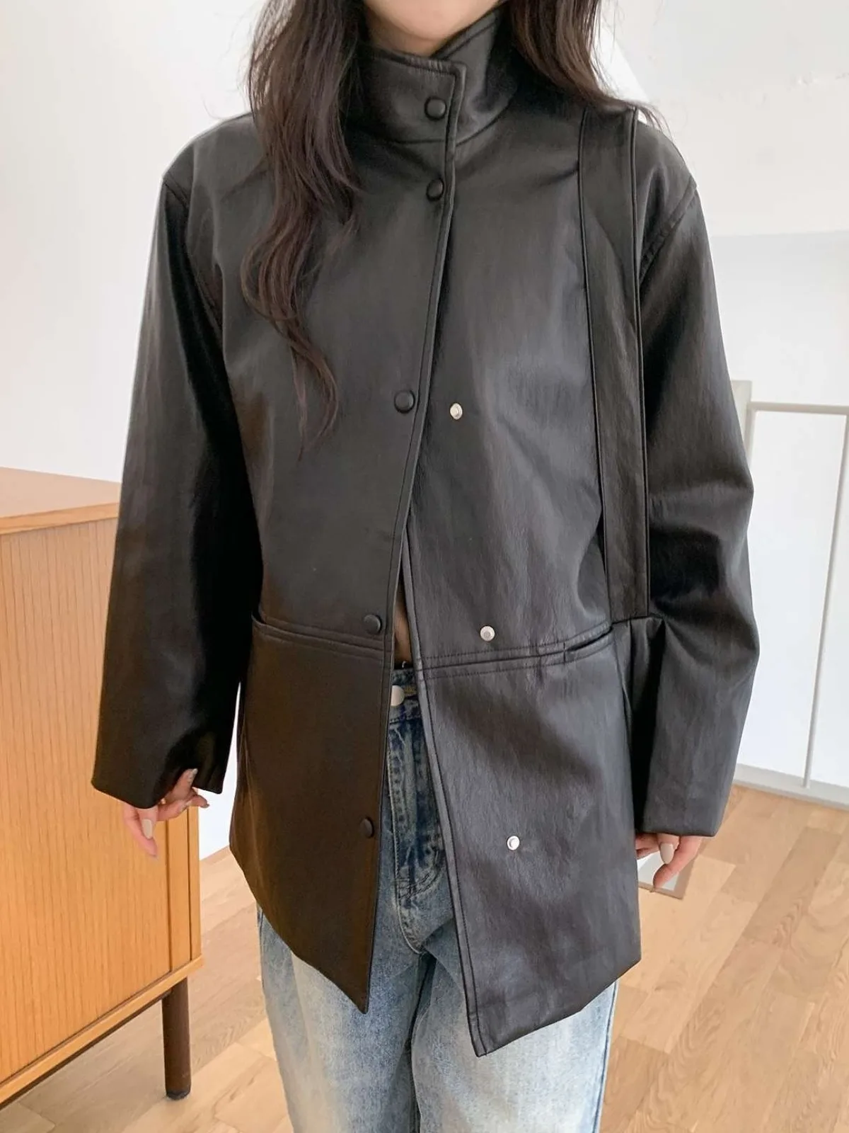 Korean Sle Retro Biker Jaet Belted Waist PU Leather Coat Women's Faion Autumn Winter New Arrival Versatile Outerwear