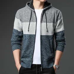 Mens Autumn Winter Sweater Feece Cardigan Jacket Knitting Hooded Cardigans Fashion Casual Slim Fit Korean Mens Top Clothes