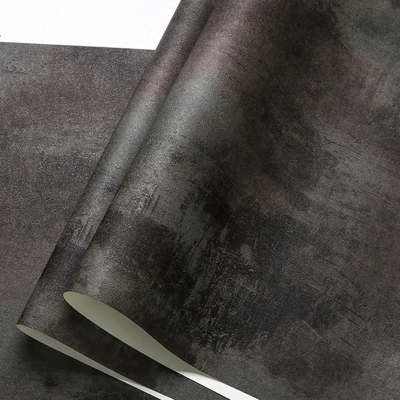 10M Black Vintage Vinyl Concrete Wall Effect Wallpaper Retro Plain Texture PVC Wall Paper Home Decor  Contact Paper