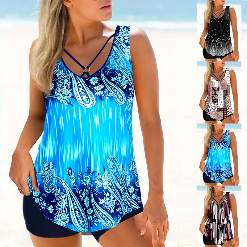 2023 Sommer neue Mode druck Bade bekleidung Damen hohe Taille sexy Bade bekleidung Damen zweiteilige Bade bekleidung Tankini Bade bekleidung Beach wear