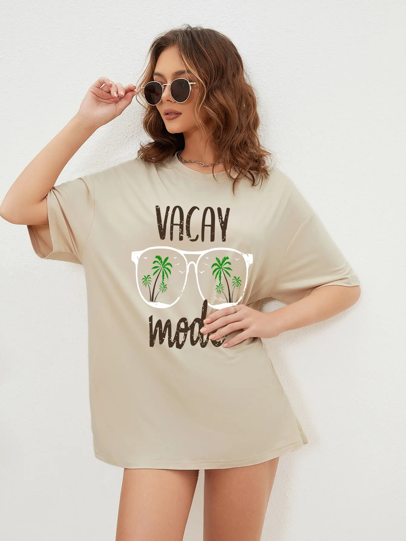 

Vacay Mode Cotton Print Women Tshirt Original Fashion Tshirts Short Sleeve Essential Tee Tops All-Match Sport Loose Tee Shirts