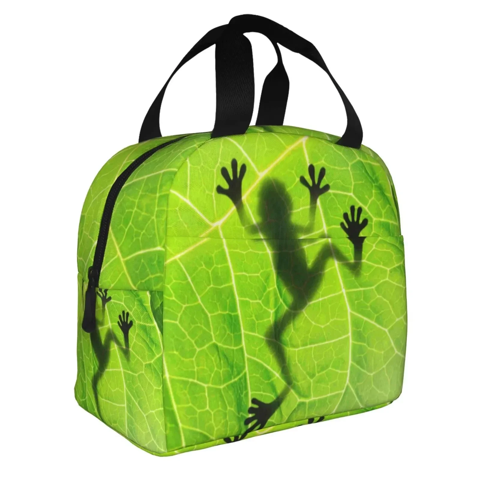 Green Tree Frog Print Lunch Bag Portable Thermal Oxford Picnic Cooler for Girls
