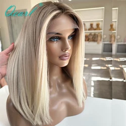 QEarl-Perruques de cheveux humains blonds pour femmes, épaules courtes, 13x4 HD, dentelle, Frmetals, Ombre, couleur claire, sans colle, Bob Top Wig, vente