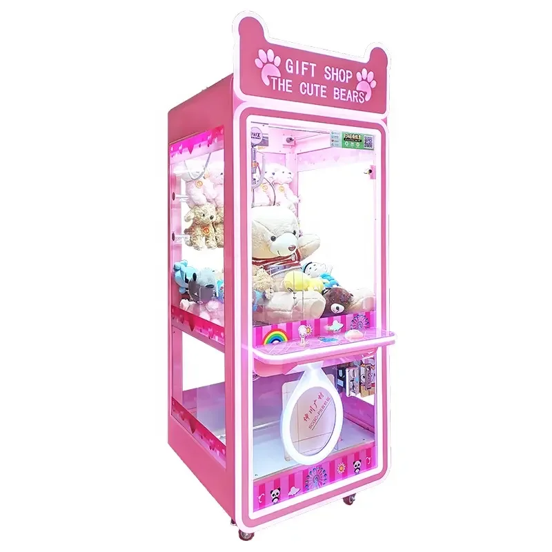 

Coin Operated lucky goft pink doll plush crazy 2 Game mobile Vending Arcade token toys claw crane machine with bill acceptor