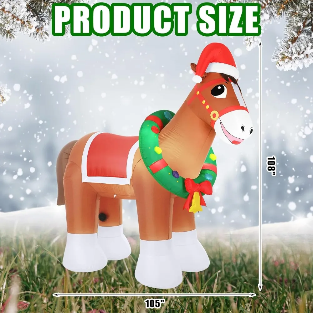 

9 FT Christmas Inflatable Clydesdale Horse with LED Lights Giant Blow up Animals Cute Clydesdale Horse Inflatables Decorations