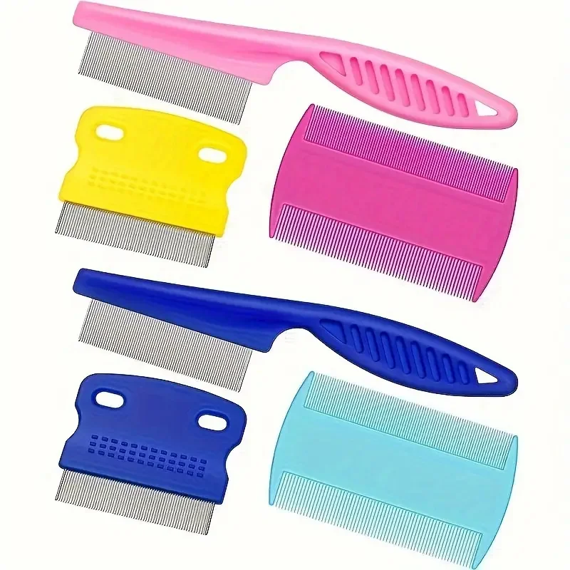 6PCS Flea  Lice Cat Dog Metal Deshedding Removal Tear Stain Brush Pet Grooming Comb Kit Tool