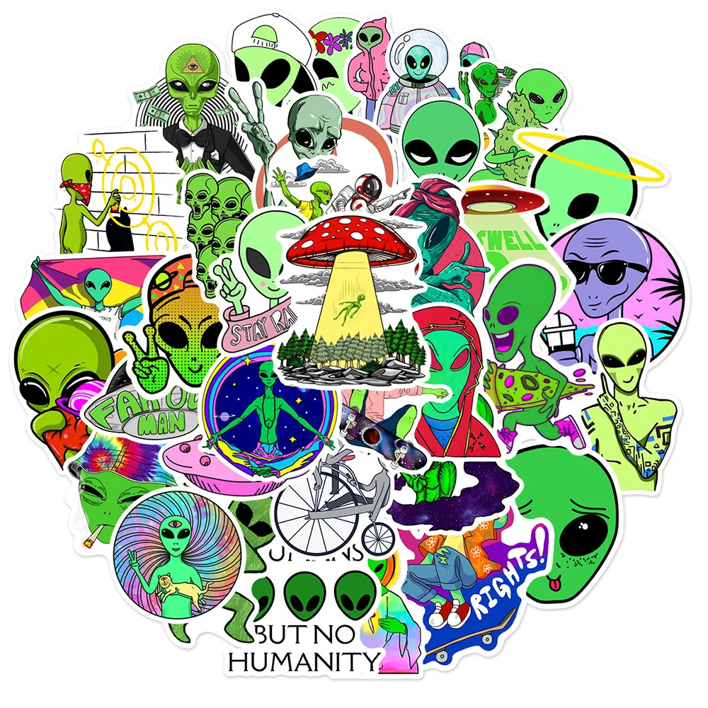 

10/30/50pcs Funny Alien Cartoon Stickers Waterproof DIY Scrapbooking Phone Laptop Motorcycle Cool Graffiti Decals Decoration Toy