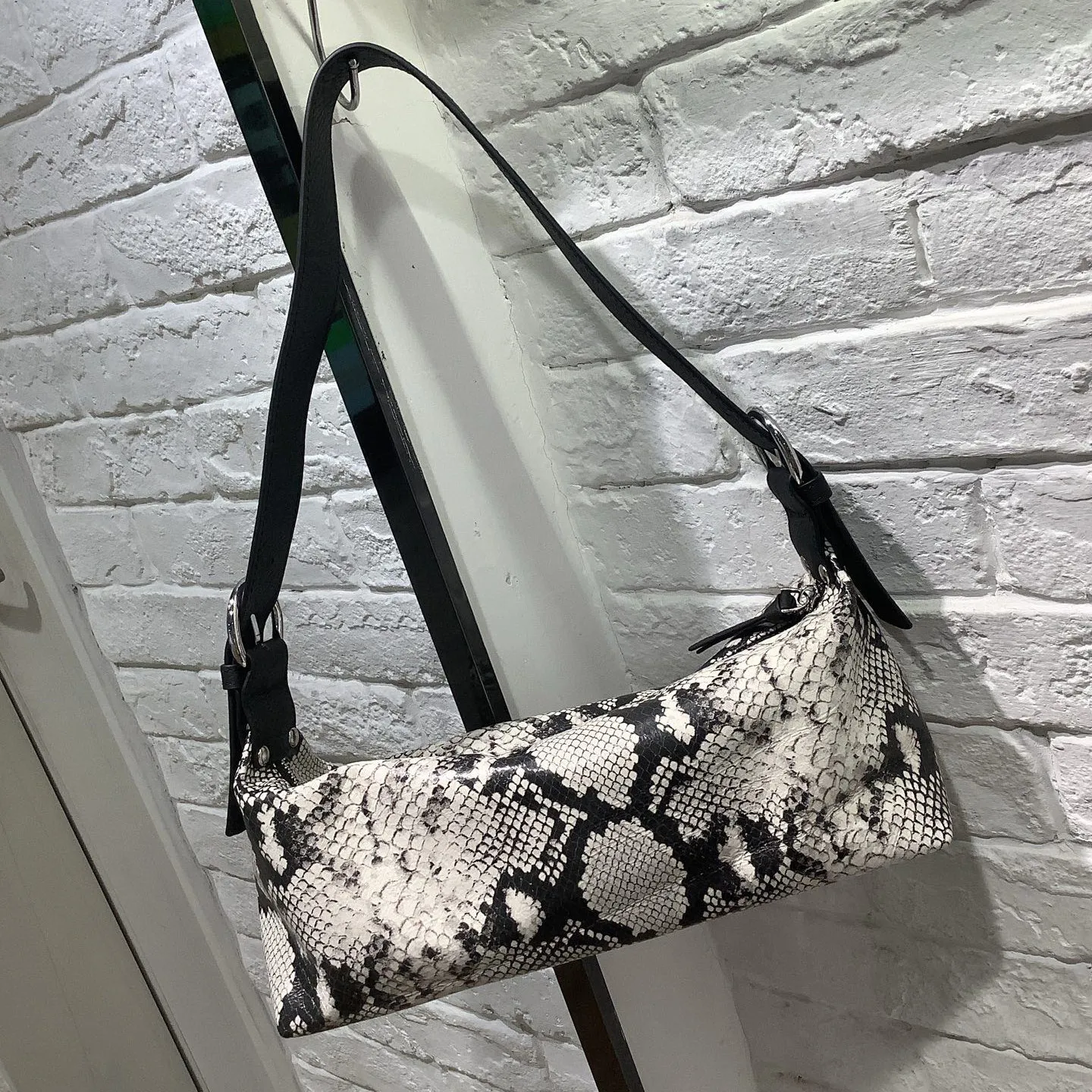 Genuine Cowhide Snake Print Shoulder Bag, Cylindrical Underarm Purse, Aidrani Women Leather Handbag for Casual Party Daily Use