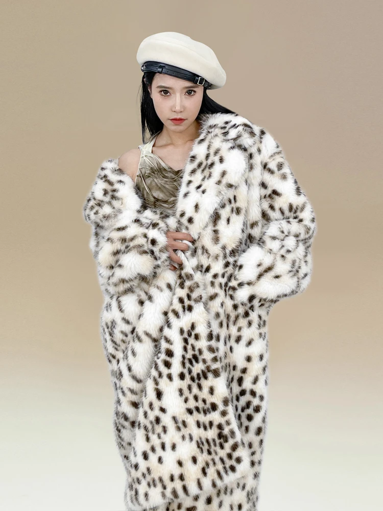 High-Grade Environmental Protection Fur Fox Coat 2023 New Leopard Print Furry Jackets Female Long Thickened Winter Women Clothes