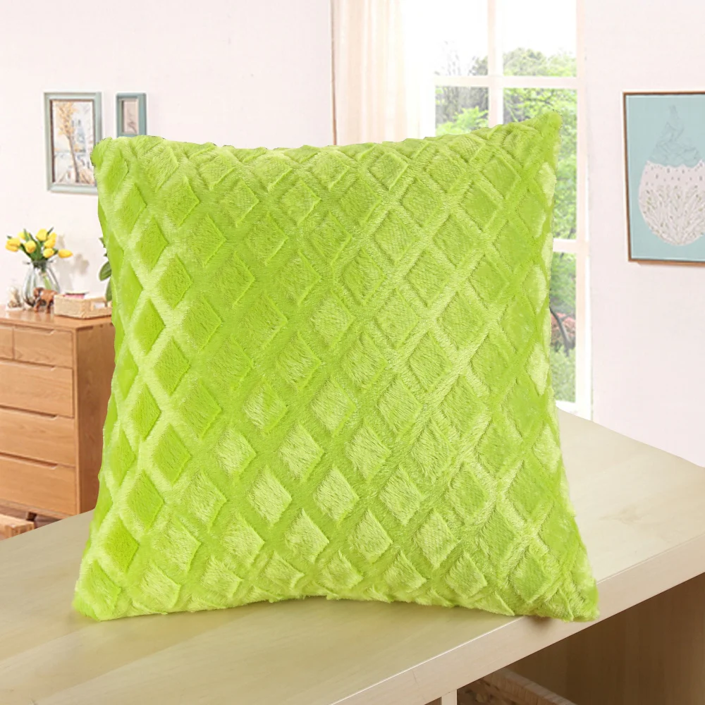 43x43cm Solid Plush Plaid Pillow Cover Candy Color Diamond Pattern Cushion Cover Home Decorative Pillowcase For Sofa Living Room