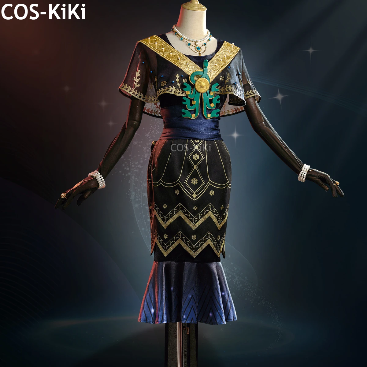 COS-KiKi Identity V Yidhra Messenger Anniversary Celebration Gold Skin Rare Fashion Game Suit Dress Cosplay Costume Halloween