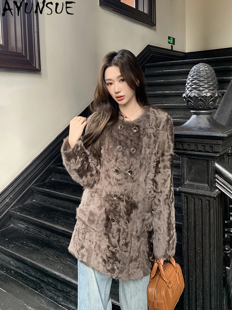 AYUNSUE Shearling Jacket 여성 중간 길이 100% 천연 양모 코트 여성 의류 럭셔리 겉옷 가을 겨울 Abrigo Mujer