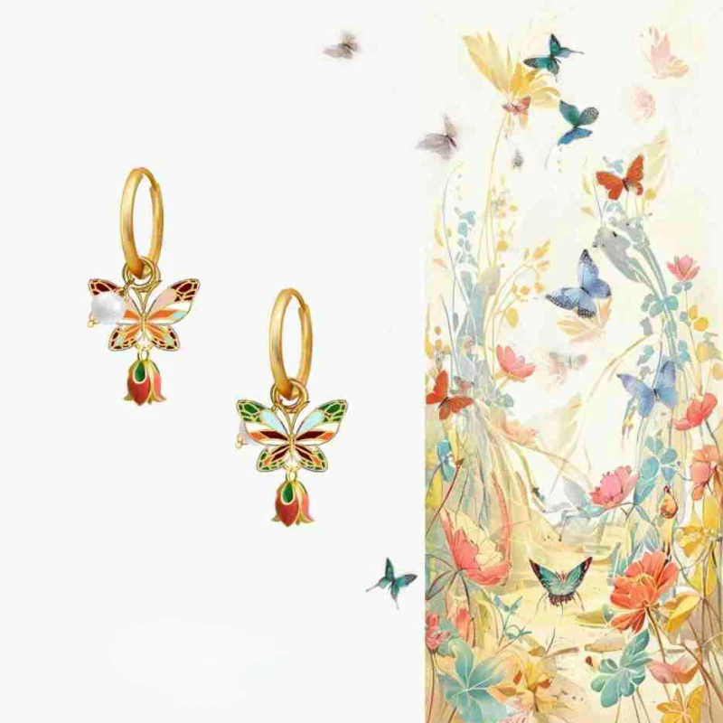 Fashion Jewelry Vintage Temperament Colorful Flower Butterfly Earrings For Girl Women GiftsFine Design Ear Accessories 2024 New