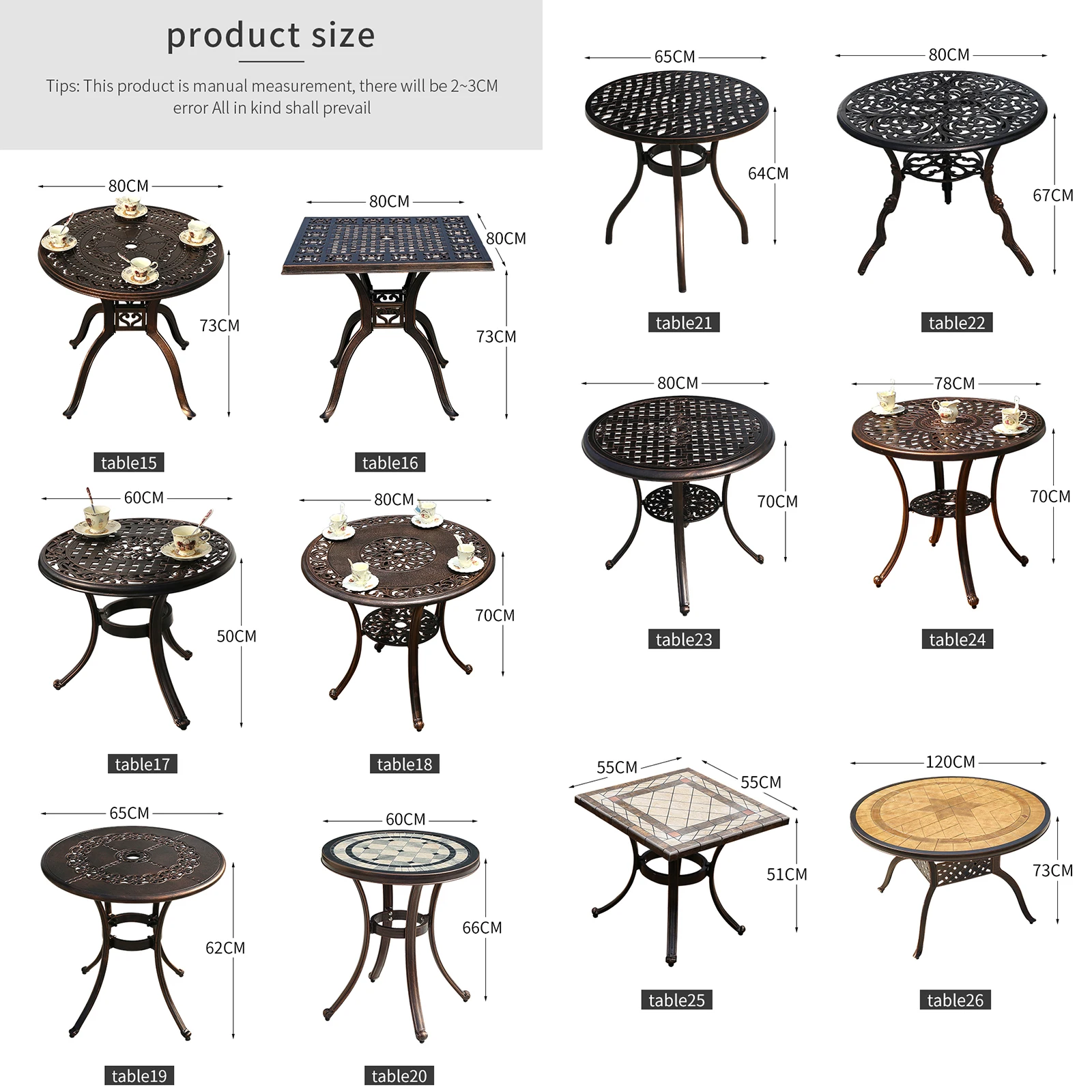 Tile Patio Table Aluminum Frame Outdoor Table Bistro Table All Weather Garden Table Faux Wood Grain Backyard Table Dining Table