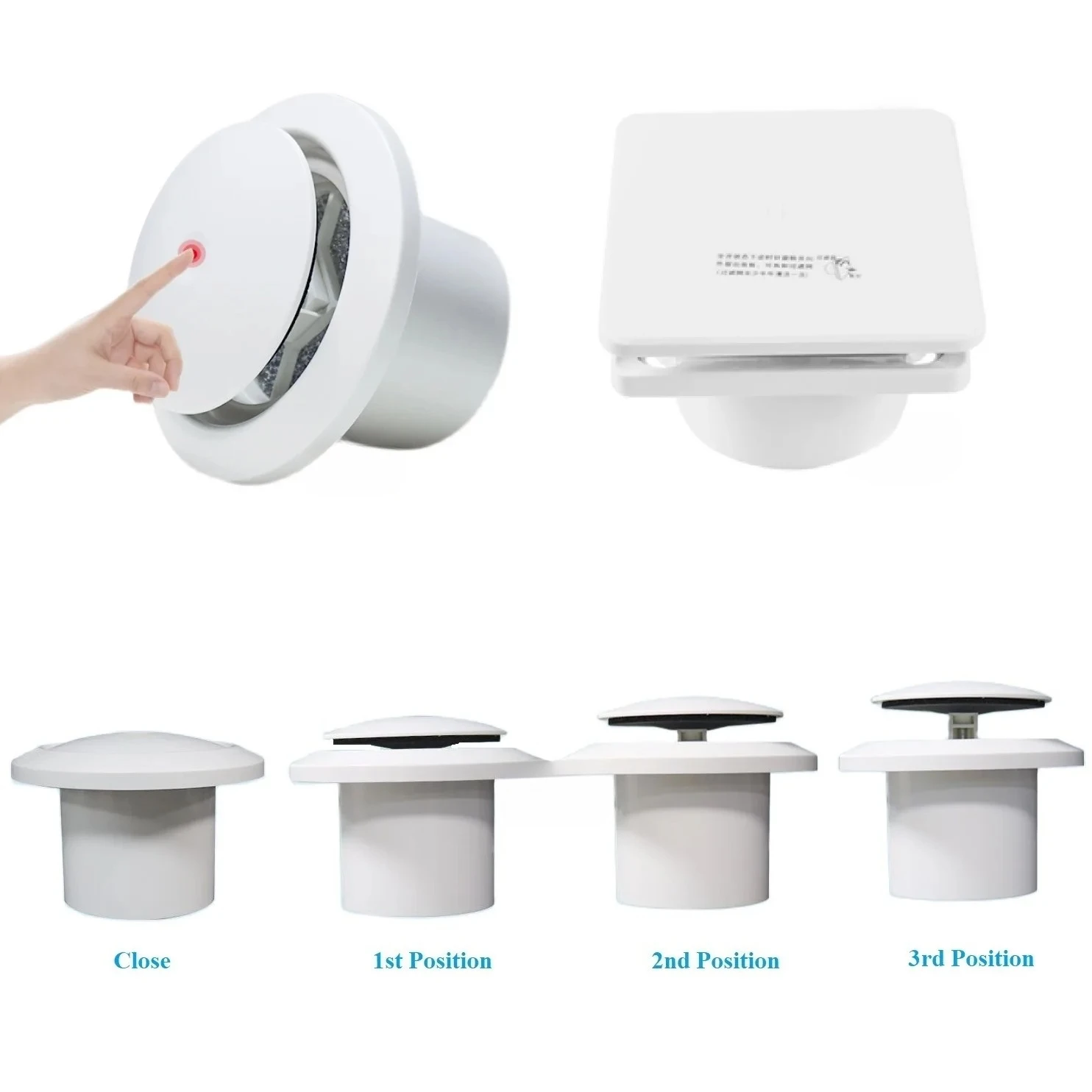 Белая круглая квадратная встроенная решетка для вентиляционного отверстия, 3-позиционная, всплывающая, открытая, закрытая