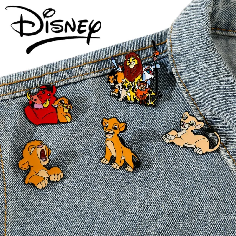 

Disney The Lion King Simba Denim Jacket Brooches Anime Figures Lapel Enamel Pins Badges Fashion Jewelry Accessories Holiday Gift