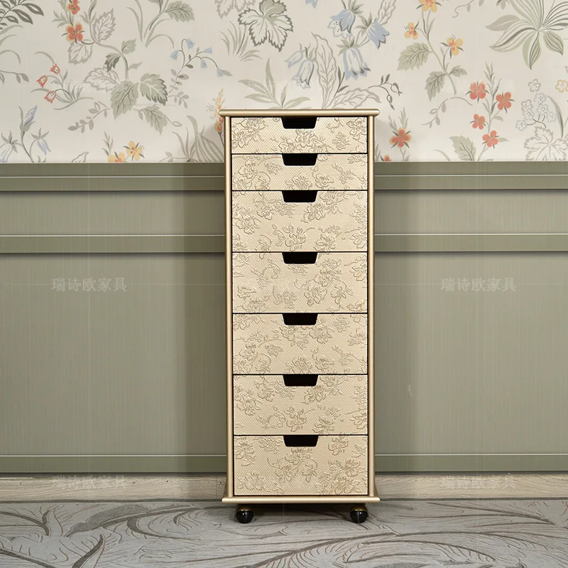 CX Champagne Gold Embossed Seven Bucket Wheeled Removable Narrow Drawer Cabinet