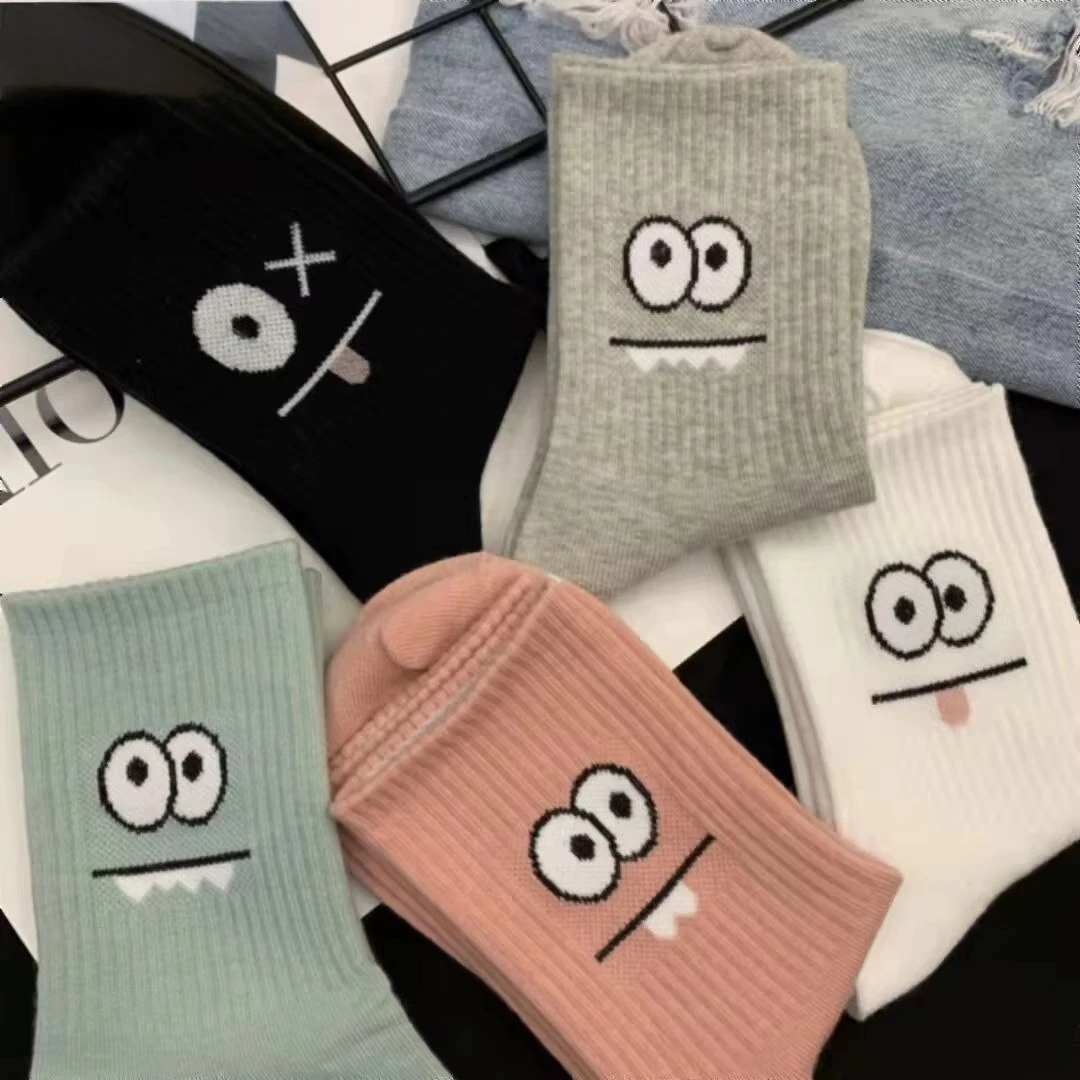 5 أزواج من الجوارب المطبوعة للتعبير اللطيف، جوارب مريحة ومضحكة متوسطة الحجم، جوارب وجوارب نسائية