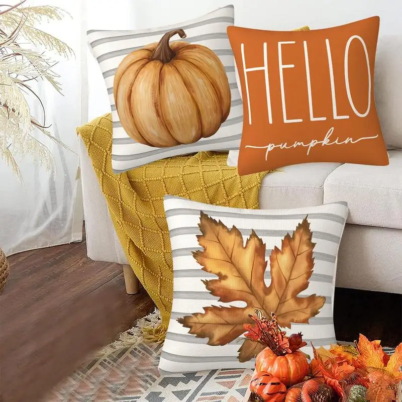 Thanksgiving Pillow Cases 18 X 18 Inches Pumpkins Thankful Fall Decor Pillow Cases Set Of 4 Harvest Cushion Cases Hello Fall