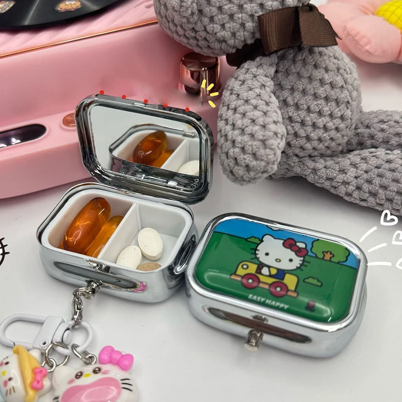 Portable Sanrio Hello Kitty Pill Box Cute Cartoon Pillbox Outdoor Travel Grid Sealed Storage Box