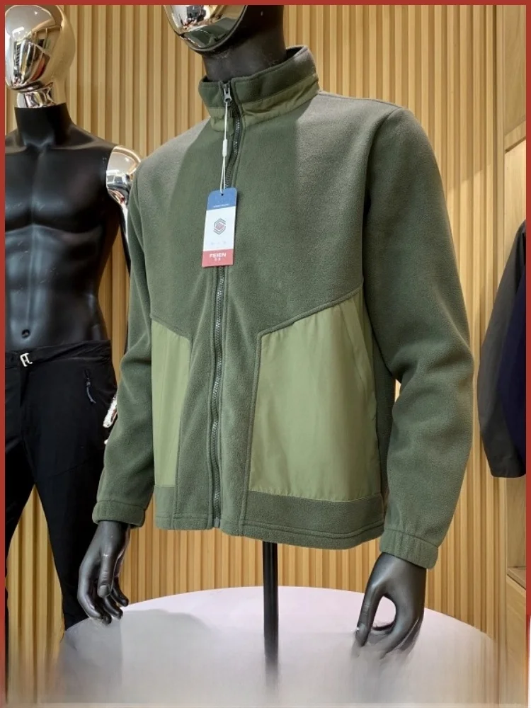 

Outdoor Mountain Series Fce Lined Thiened Loose Fit Stand Collar Jaet for Men Casual Sle Warm Polyester Fiber Coat