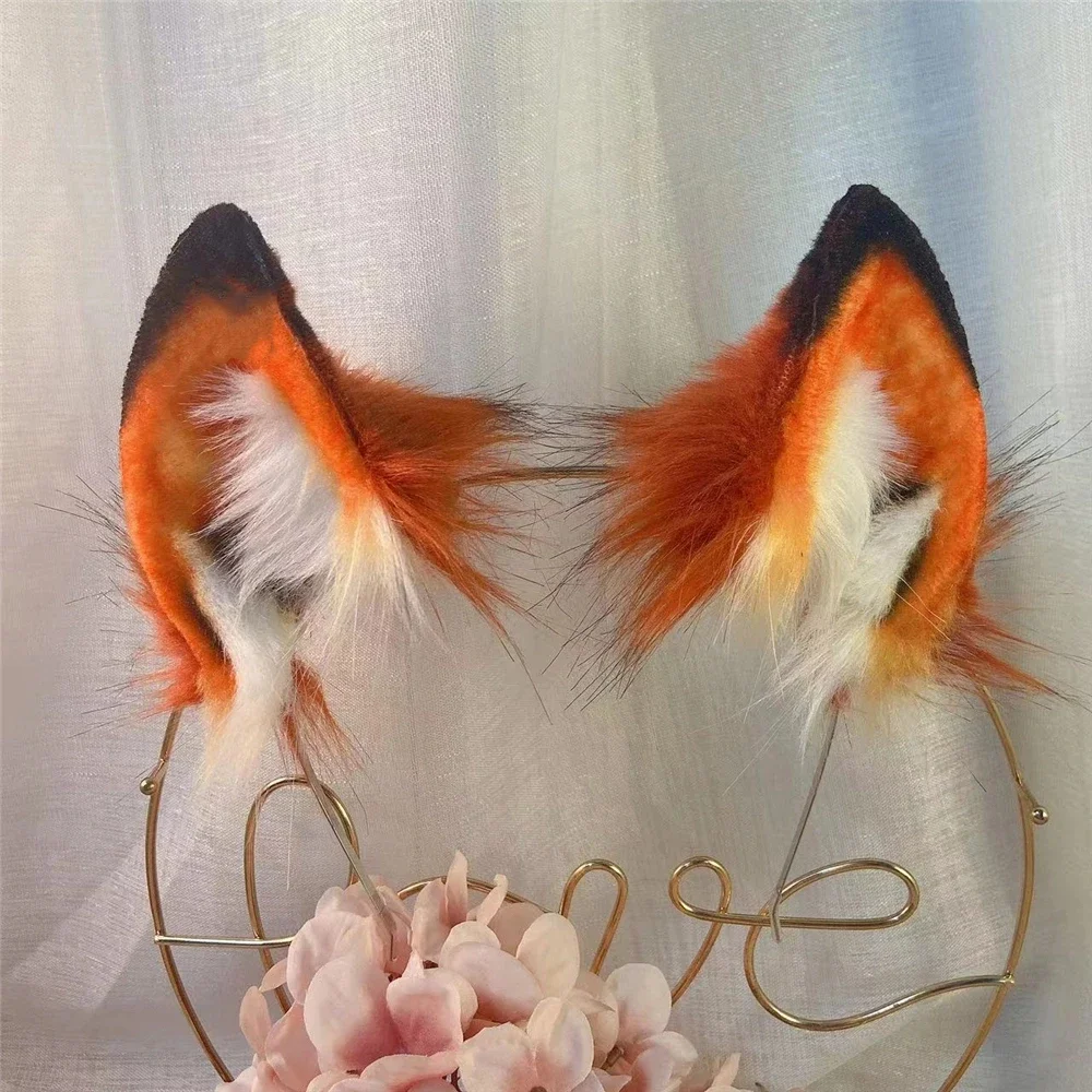 

New Handmade Cosplay Carnaval Gothic Lolita Acessories Headwear Golden Red Fox Ears Hairhoop Tail Necklace Earrings