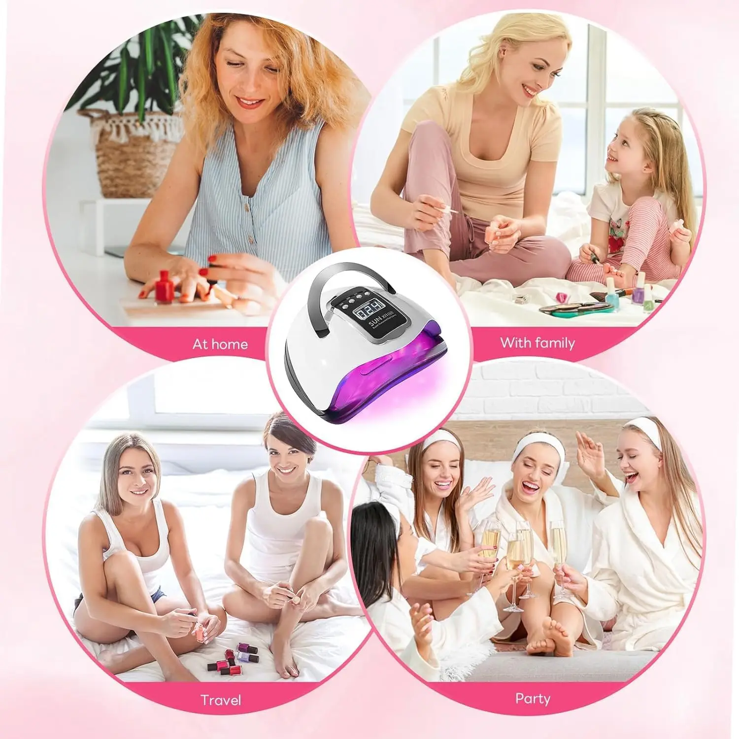 مصباح أظافر LED بالأشعة فوق البنفسجية 280 وات مع 66 قطعة من الخرز، ومستشعر تلقائي، و4 إعدادات للمؤقت