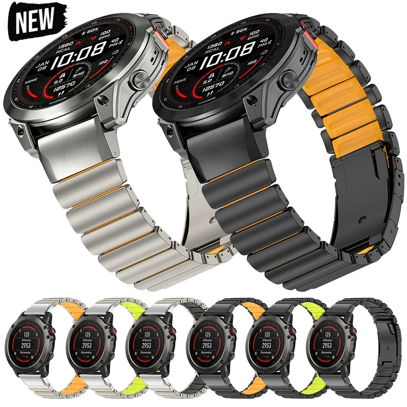 

Ремешок 26 мм из титана и силикона для часов Garmin Fenix 8, 7X Pro 51 мм, Tactix 7, EPIX Pro, Enduro 3, 2X, Instinct 50 мм, быстросъемный