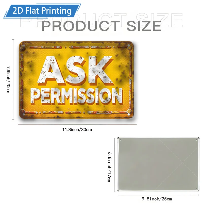 [2D FLAT] قطعة واحدة من اللافتة المعدنية، علامة معدنية ريفية مقاس 8 × 12 بوصة "اسأل الإطارات" لديكور بوابة الحديقة