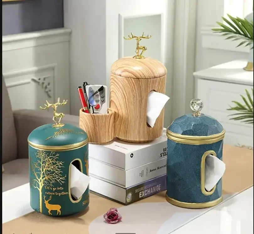 

Керамическая коробка для салфеток, резервуар для хранения, многофункциональная трубка для хранения, коробка для хранения салфеток с оленем, декоративная крышка, украшение, тюбик для бумажных полотенец