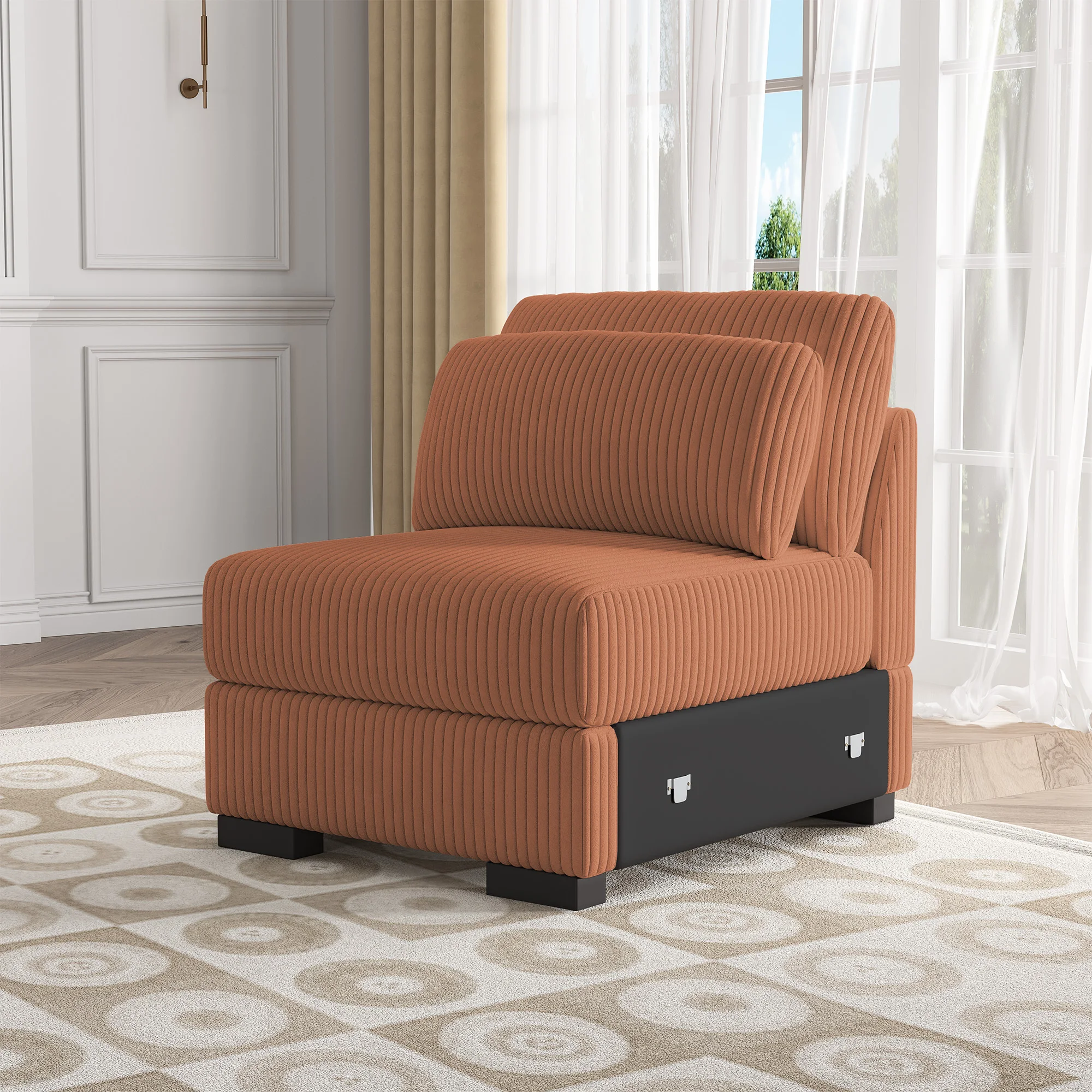 Nowoczesne krzesło bez podłokietników z poduszką, jednoosobowa sofa z sztruksu, modułowa sofa segmentowa środkowe siedzisko, tapicerowane krzesło do salonu