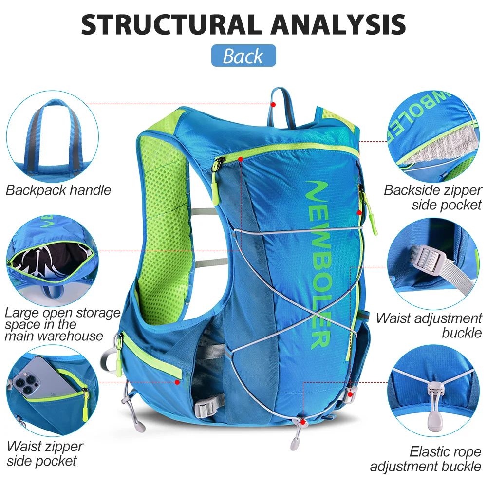 Leichter Outdoor-Rucksack, Trail-Running-Rucksack, Fahrradtasche, Bergsport-Rucksack, Wanderrucksack, Hydrationsrucksack – Detail 11