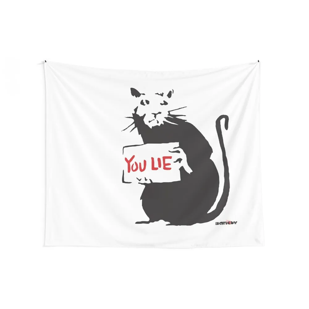 Banksy Quote Rat holding sign with YOU LIE written Graffiti Street art with Banksy signature tag HD HIGH QUALITY ONLINE Tapestry