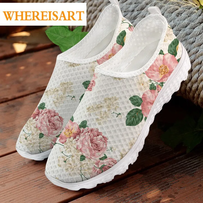 Real Dry Flower Print Women Slip On Sneakers Casual Summer Outside Ladies Flats Shoes Brand Design Female Footwear