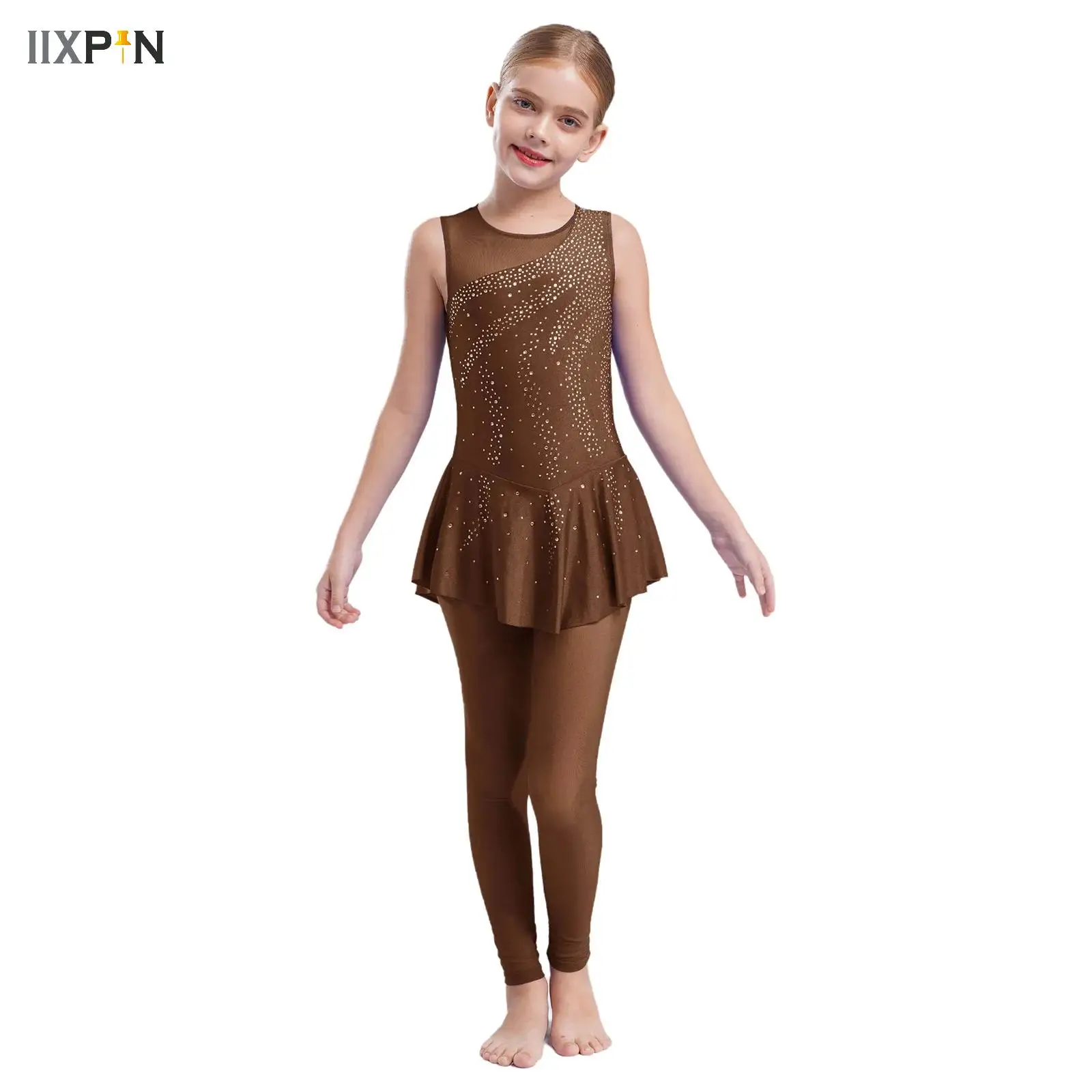 

Ballet Jersey Rhythmic Gymnastics Dance Skirted Jumpsuit for Kids Girls Figure Ice Skating Leotard Stage Performance Costume