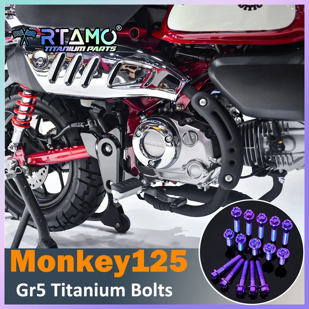 RTAMO Gr5 Titanium Bolt Crankcase Engine Oil Inject Cylinder Head Rear Shock Sprocket Nut Rear Axle Set for Honda Monkey125
