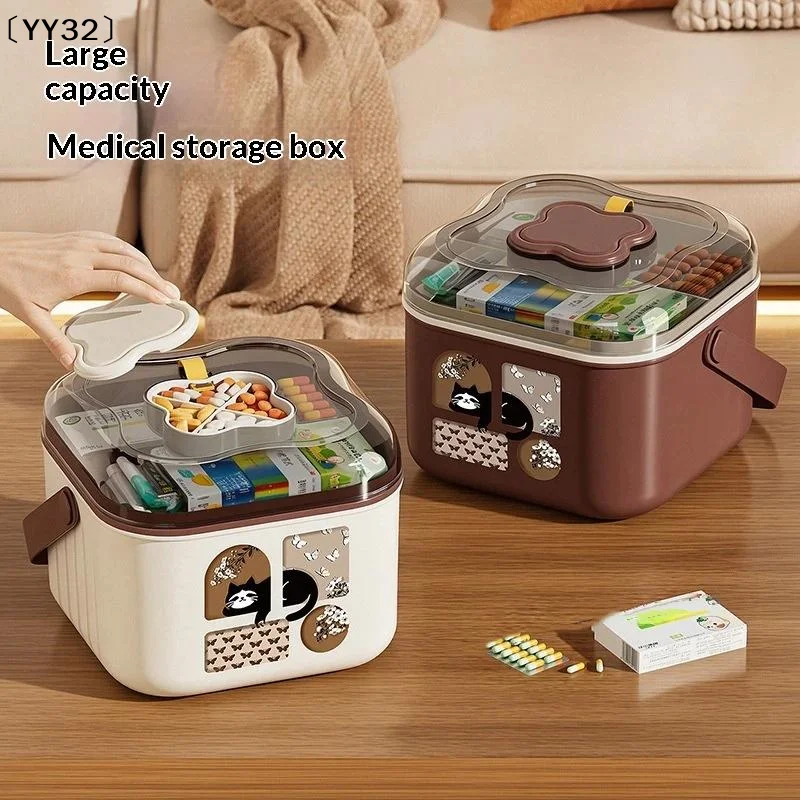 1Pcs Medicine Box Large Multi-layer PP Plastic Portable Medicine Storage Case With Detachable Pill Box For Family Home 〔YY32〕