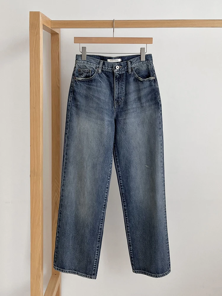 Leichte Wa-Jeans mit lockerem, geradem Bein für Damen, Vintage-Stil, hohe Taille, Baumwollmischung, bequem, atmungsaktiv, für den Pendelverkehr