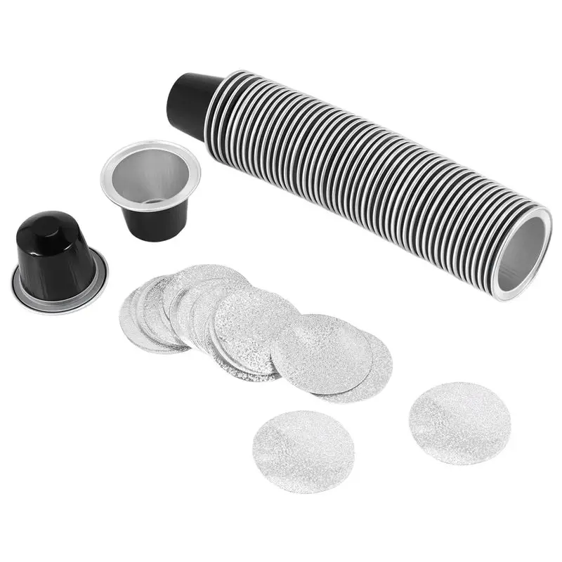 AEE4-50Sets Refillable Coffee Capsules Cup Disposable Coffee Capsules Packaging Cafe Supplies For Nespresso Black