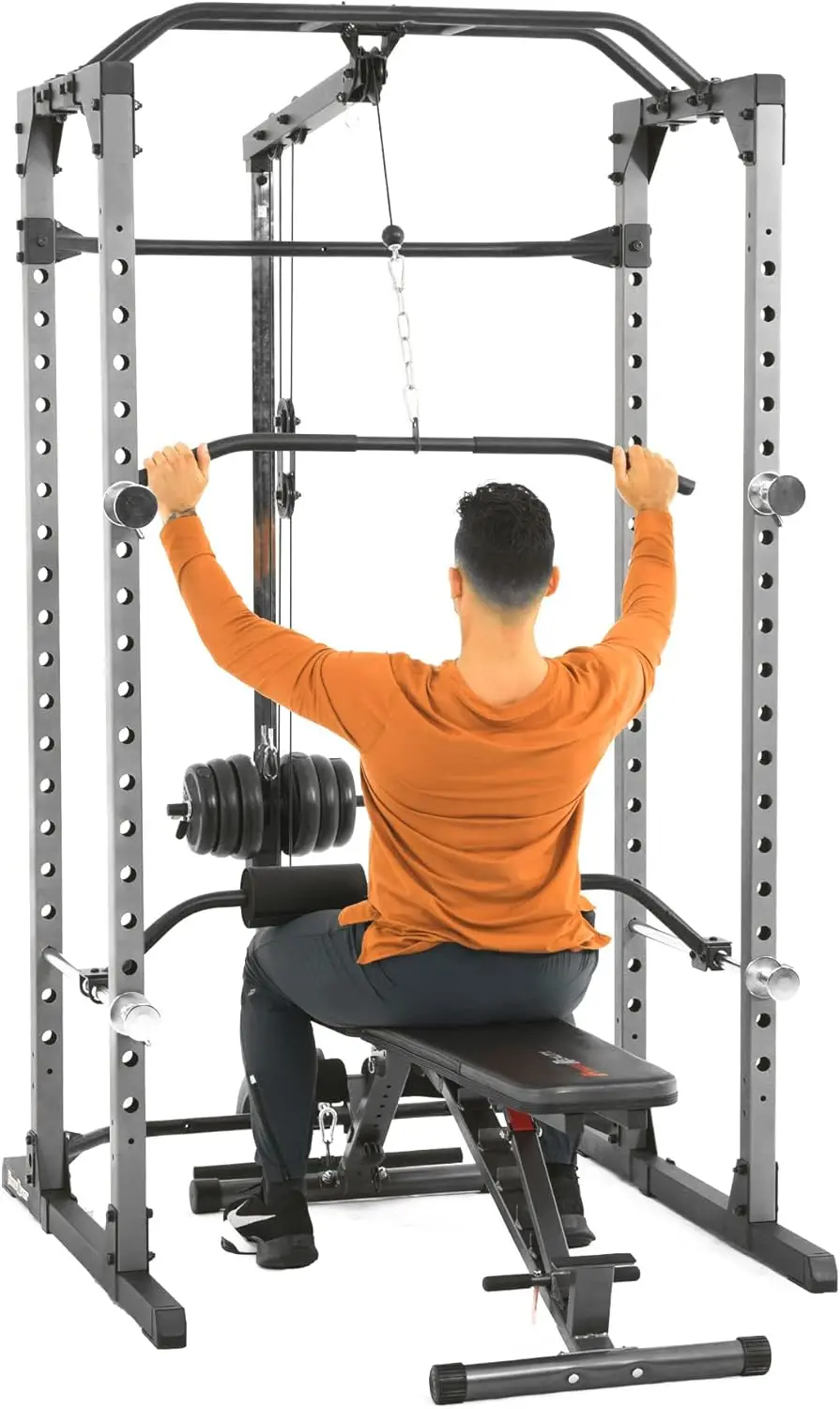 Fitness Reality Power Cage | Optional Lat Pull-down Attachment and Adjustable Leg Hold-down