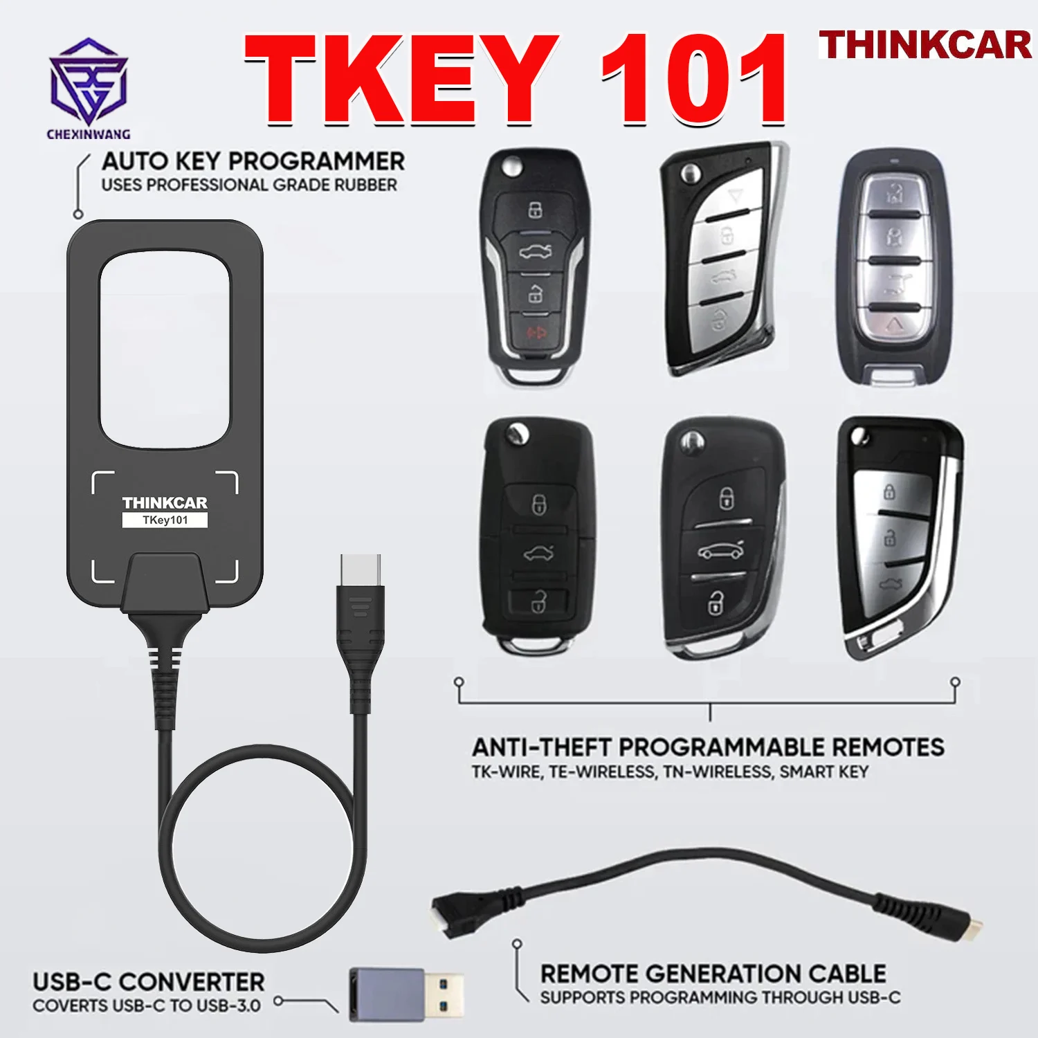 

THINKCAR TKEY 101 Car Key Programmer TKEY101 Read Write Program Universal Car Anti-theft Data with 6 Unit Remote Key Super Chip