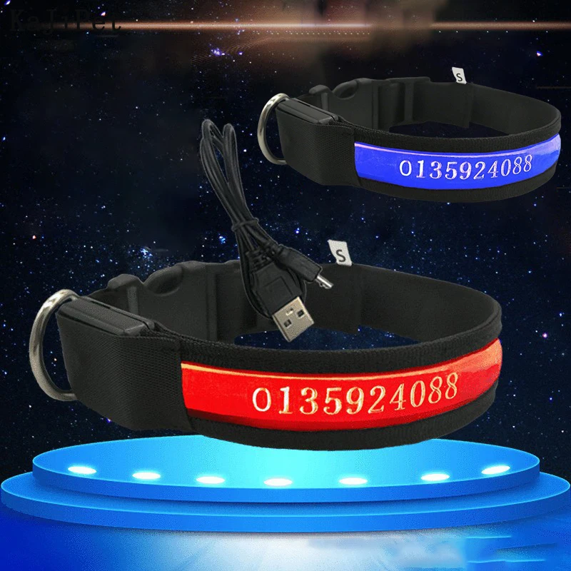 

Dog Collars Personalized With Name/Phone Prevent Loss LED Night Safety Necklace Pet Collar Dog Small Puppy Cat Collar Para Perro