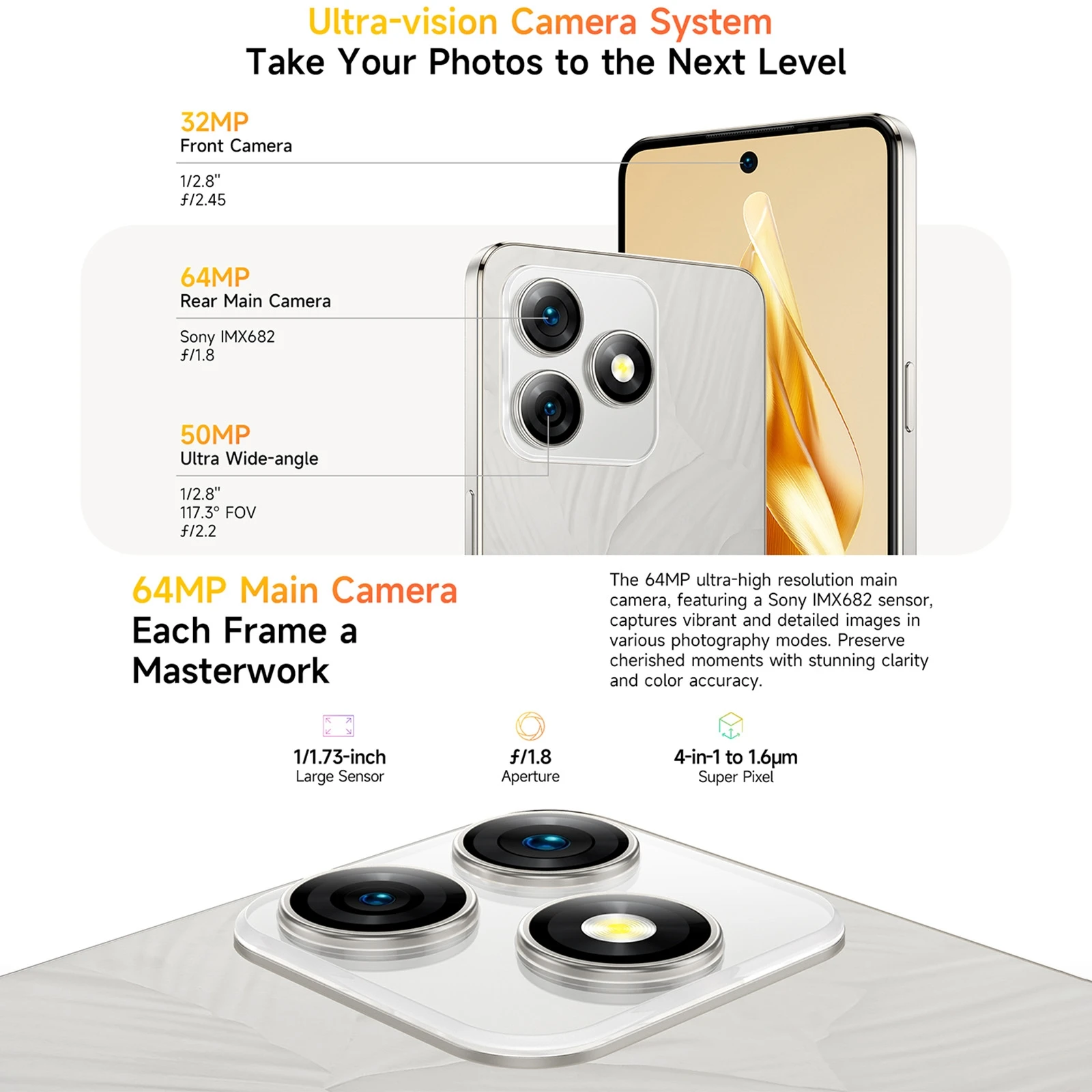 Ulefone Note 18 Pro Smartphone 6.78" 6GB+256GB 64MP Camera 5450mAh Battery 18W MTK Helio G91 NFC 4G Android 14 Mobile Phone