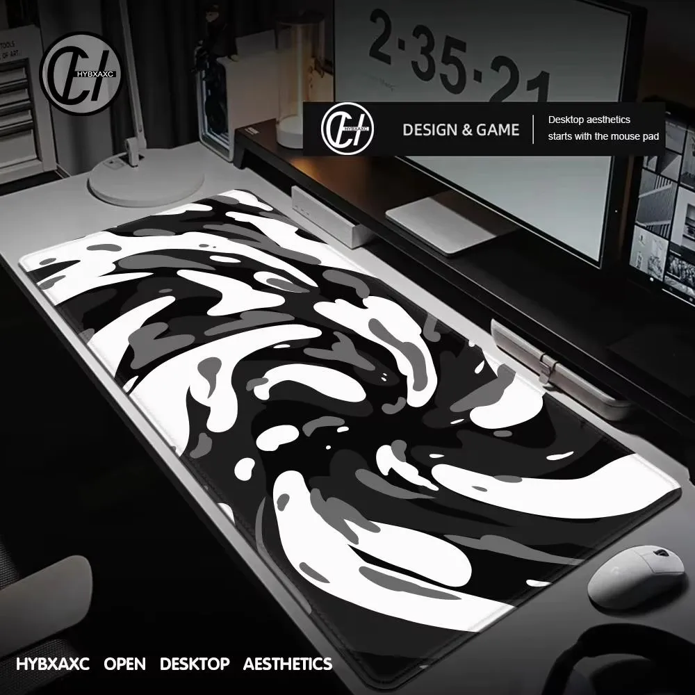 Zwart-Wit Abstracte Muismat Gaming Accessoires Kantoor Gamer Toetsenbord Bureaumat Grote Rubberen Lagen Vloeibare Kunst Muismat