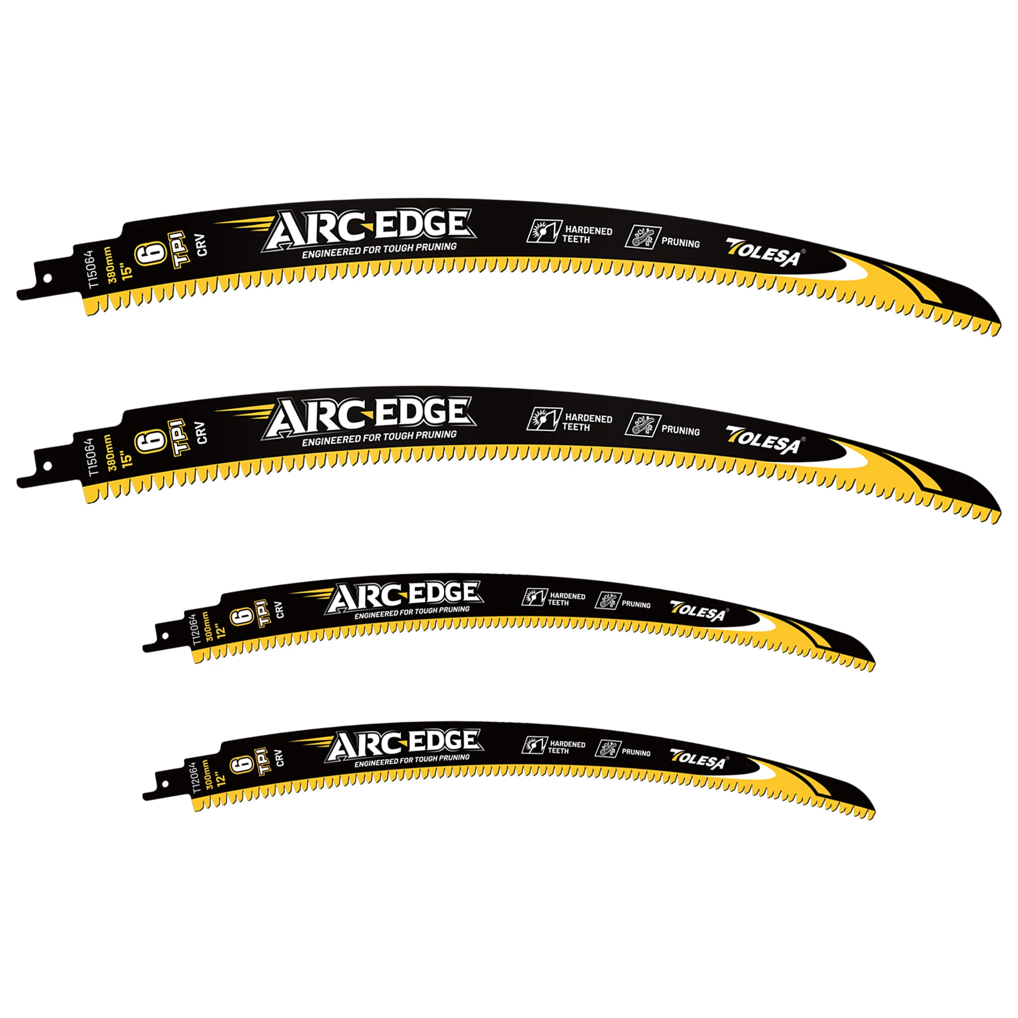 

TOLESA 4PCS Japanese Teeth Reciprocating Saw Blade 12" & 15" Arc Edge Wood Pruning Saw Blade 6TPI for Tree Trimming Wood Cutting