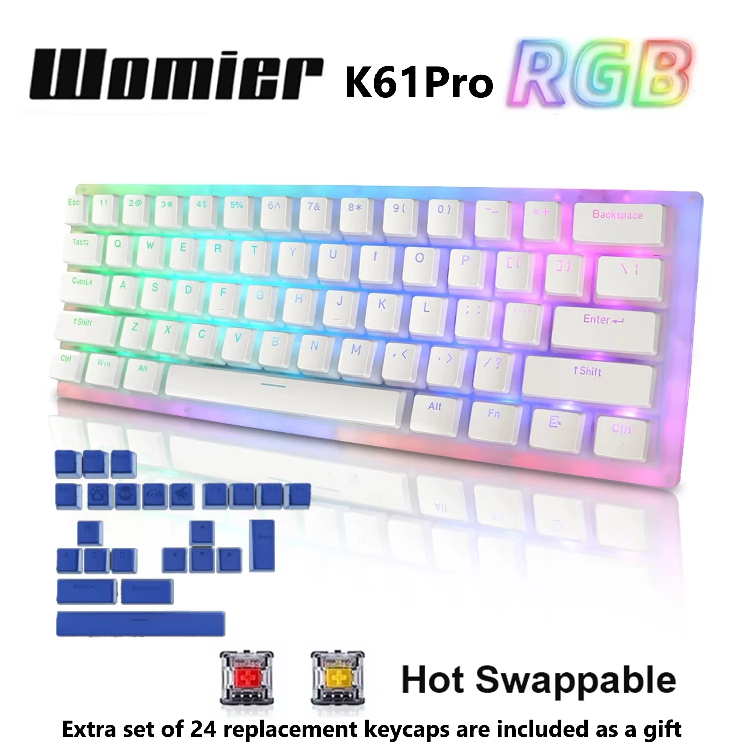 

Механическая игровая клавиатура Womier K61PRO с возможностью горячей замены, проводная, с RGB-подсветкой, переключателями Gateron, для ПК и ноутбуков