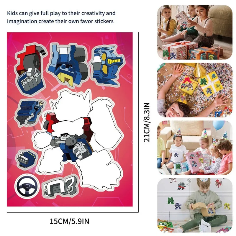 8Pcs 변환 퍼즐 스티커 Bumblebee Optimus Prime 맞춤형 부모-자식 게임 얼굴 장식 방수 스티커